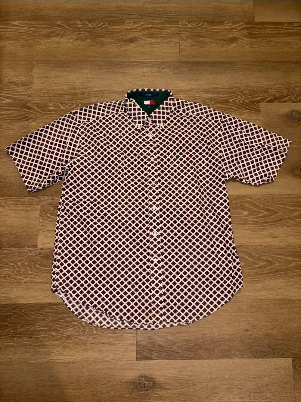 Tommy Hilfiger Men’s XL Button Up Shirt Geometric Print Short Sleeve Used Fair